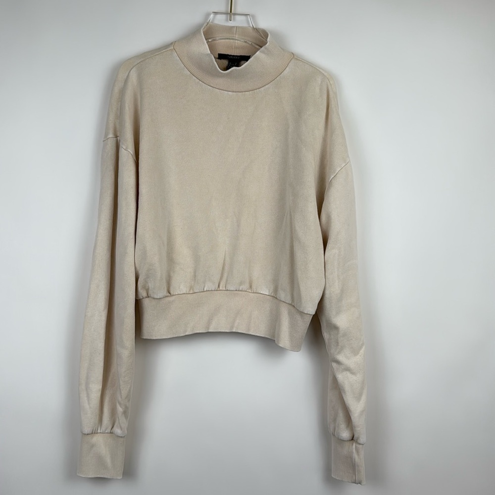 Forever 21 Beige Cropped Mock Neck Sweatshirt Size M Long Sleeve Shirt Top